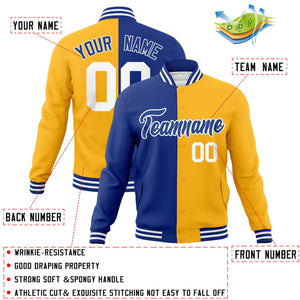 Veste de mode fendue bicolore personnalisée Royal Yellow-Royal Varsity Full-Snap Letterman