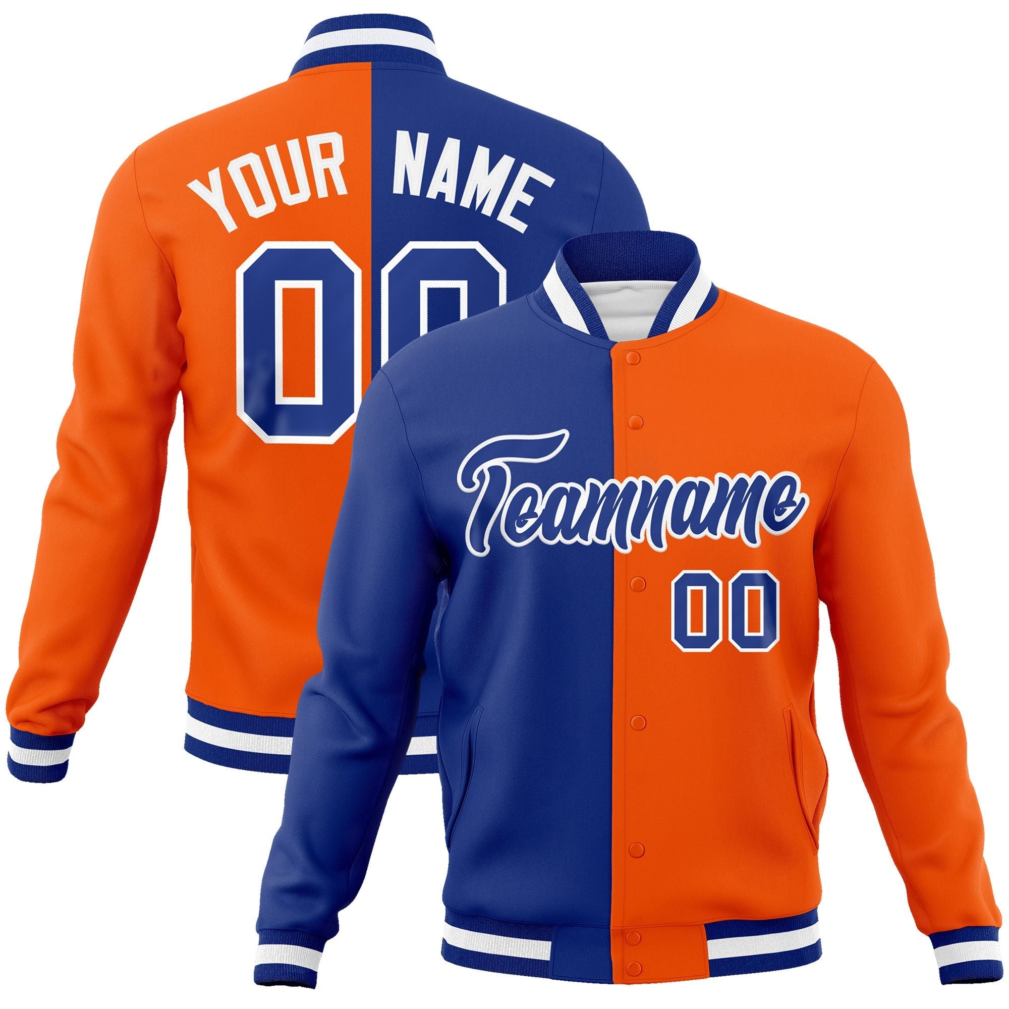 Custom Royal Orange-Royal Varsity Full-Snap Letterman Two Tone Split Fashion Jacket