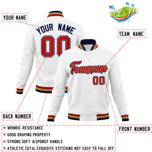 Custom White Red-Navy Classic Style Varsity Full-Snap Letterman Jacket