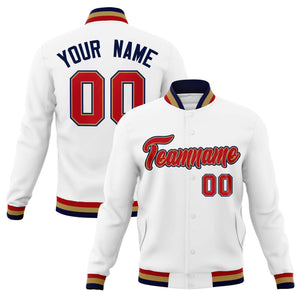 Custom White Red-Navy Classic Style Varsity Full-Snap Letterman Jacket