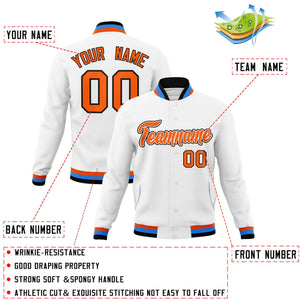 Custom White Orange-Black Classic Style Varsity Full-Snap Letterman Jacket