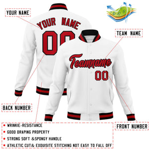 Custom White Red-Black Classic Style Varsity Full-Snap Letterman Jacket