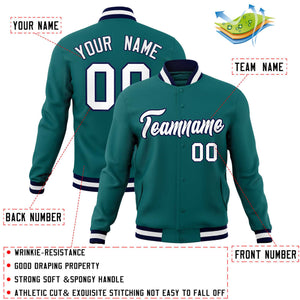 Custom Aqua White-Navy Classic Style Varsity Full-Snap Letterman Jacket