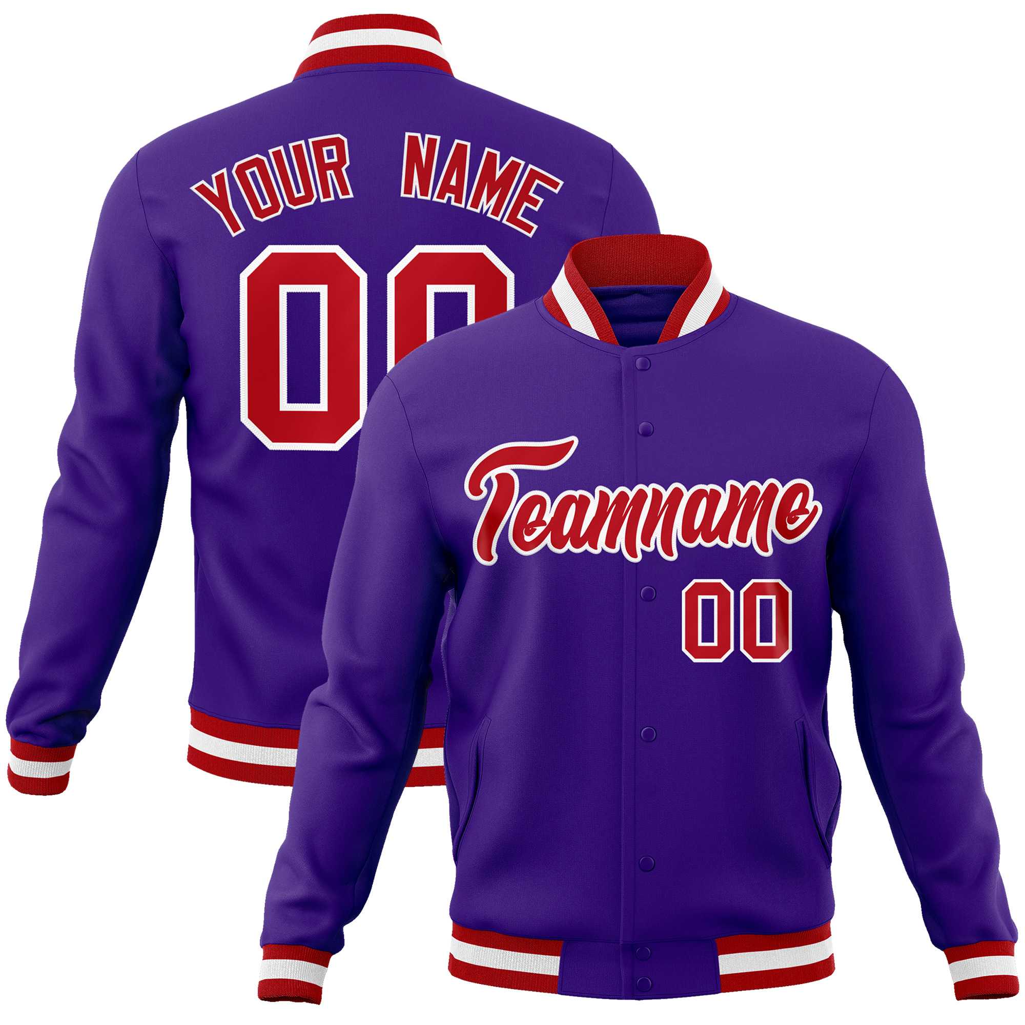 Custom Purple Red-White Classic Style Varsity Full-Snap Letterman Jacket