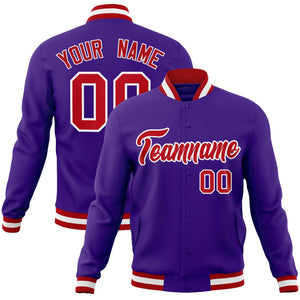 Custom Purple Red-White Classic Style Varsity Full-Snap Letterman Jacket