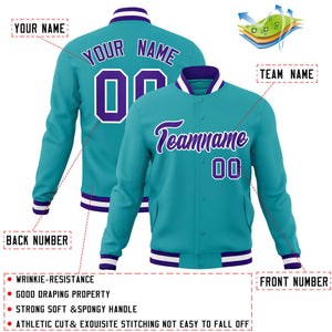 Custom Aqua Purple-White Classic Style Varsity Full-Snap Letterman Jacket