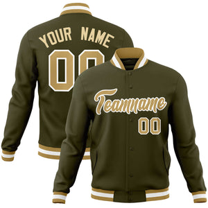 Custom Olive Old Gold-White Classic Style Varsity Full-Snap Letterman Jacket