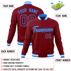 Custom Crimson Powder Blue Classic Style Varsity Full-Snap Letterman Jacket