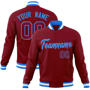 Custom Crimson Powder Blue Classic Style Varsity Full-Snap Letterman Jacket