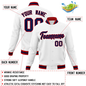 Custom White Navy-Red Classic Style Varsity Full-Snap Letterman Jacket