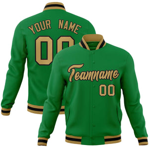 Custom Kelly Green Old Gold-Black Classic Style Varsity Full-Snap Letterman Jacket