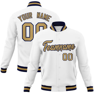 Custom White Old Gold-Navy Classic Style Varsity Full-Snap Letterman Jacket