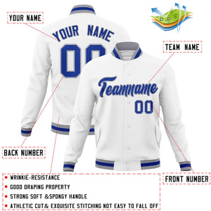 Custom White Royal-Gray Classic Style Varsity Full-Snap Letterman Jacket