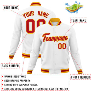 Custom White Red-Gold Classic Style Varsity Full-Snap Letterman Jacket