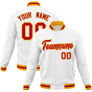 Custom White Red-Gold Classic Style Varsity Full-Snap Letterman Jacket