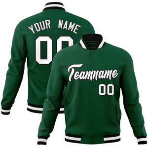 Custom Green White-Black Classic Style Varsity Full-Snap Letterman Jacket