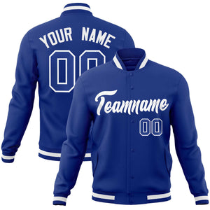 Custom Royal White Classic Style Varsity Full-Snap Letterman Jacket