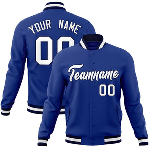 Custom Royal White-Navy Classic Style Varsity Full-Snap Letterman Jacket