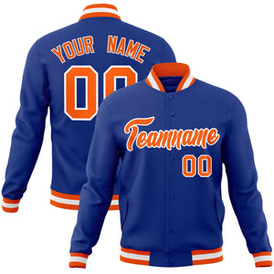 Custom Royal Orange-White Classic Style Varsity Full-Snap Letterman Jacket