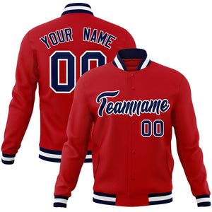 Custom Red Navy-White Classic Style Varsity Full-Snap Letterman Jacket