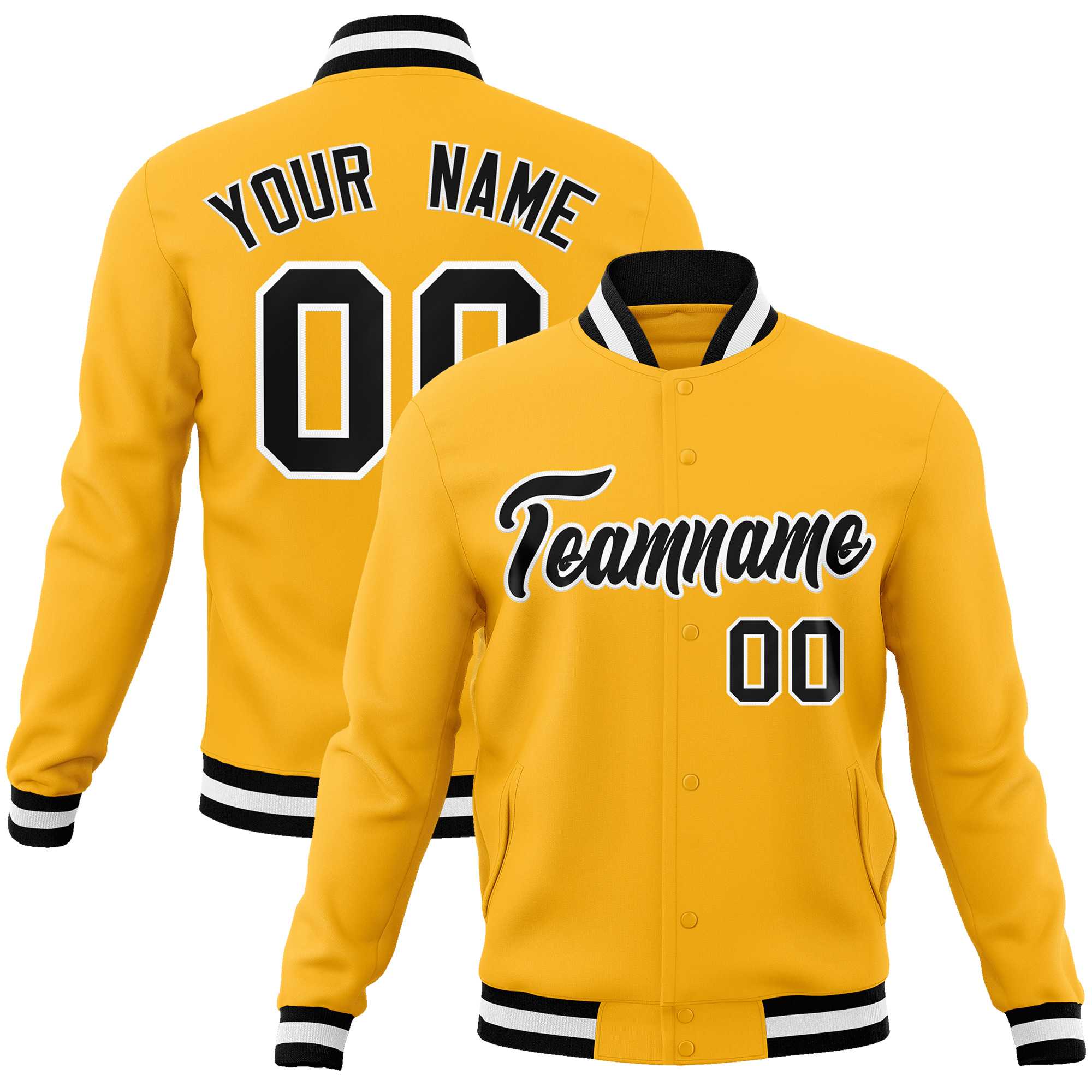 Custom Gold Black-White Classic Style Varsity Full-Snap Letterman Jacket