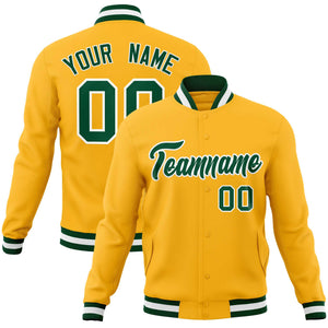 Custom Gold Green-White Classic Style Varsity Full-Snap Letterman Jacket