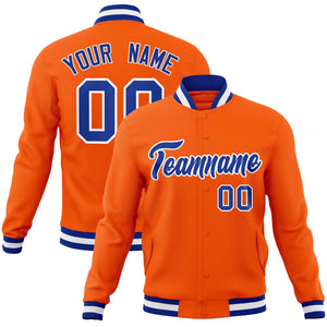 Custom Orange Royal-White Classic Style Varsity Full-Snap Letterman Jacket