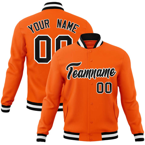Custom Orange Black-White Classic Style Varsity Full-Snap Letterman Jacket