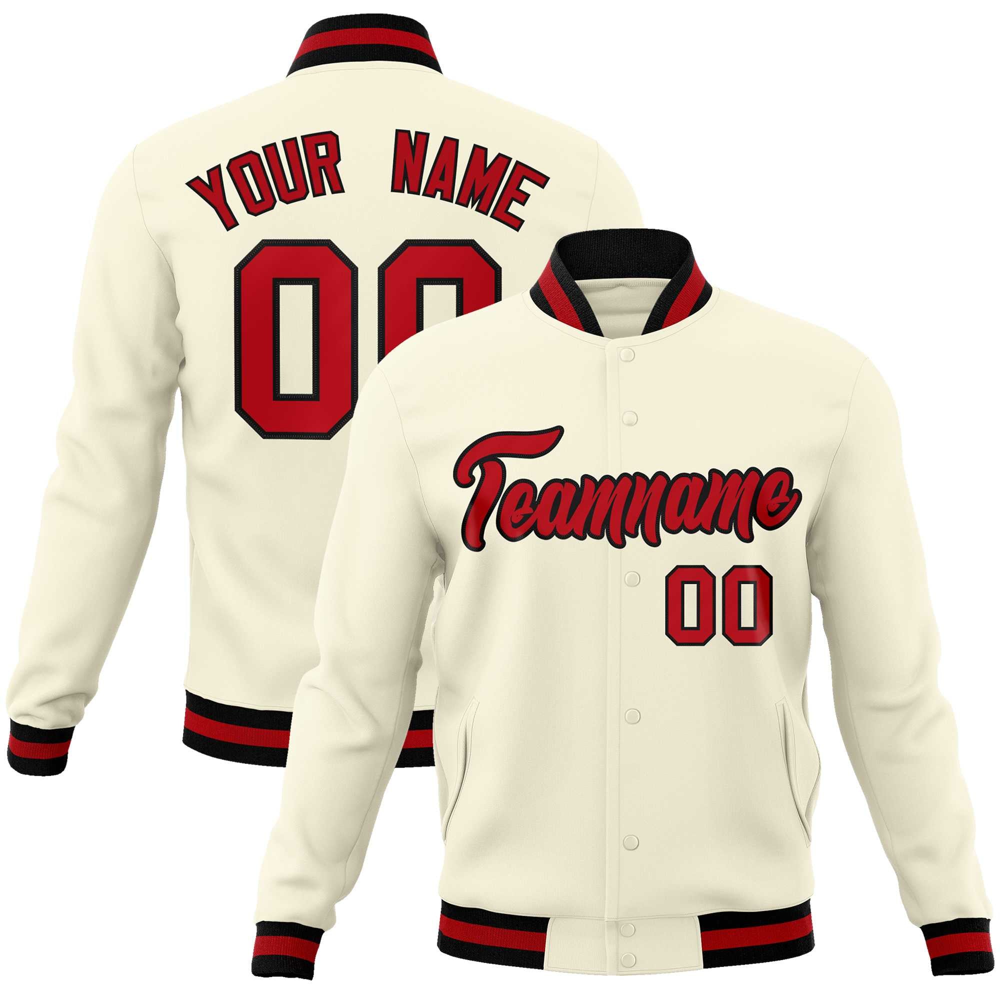 Custom Khaki Red-Black Classic Style Varsity Full-Snap Letterman Jacket