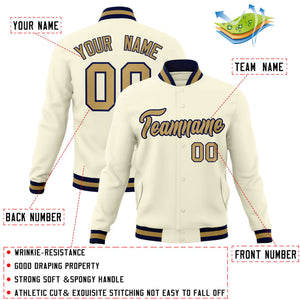 Custom Khaki Old Gold-Navy Classic Style Varsity Full-Snap Letterman Jacket