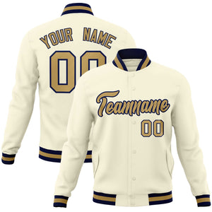 Custom Khaki Old Gold-Navy Classic Style Varsity Full-Snap Letterman Jacket