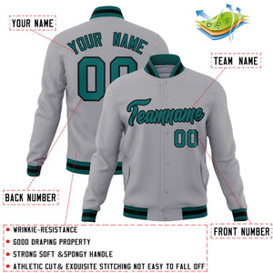 Custom Gray Aqua-Black Classic Style Varsity Full-Snap Letterman Jacket