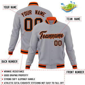 Custom Gray Black-Orange Classic Style Varsity Full-Snap Letterman Jacket