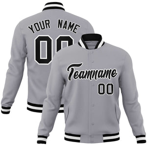 Custom Gray Black-White Classic Style Varsity Full-Snap Letterman Jacket