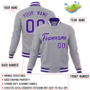 Custom Gray Purple-White Classic Style Varsity Full-Snap Letterman Jacket