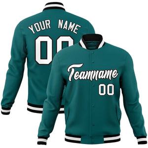 Custom Aqua White-Black Classic Style Varsity Full-Snap Letterman Jacket