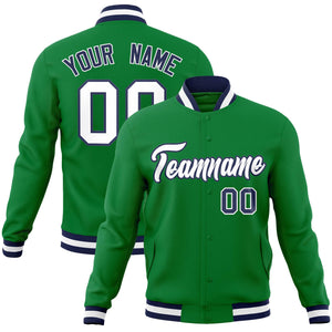 Custom Green White-Navy Classic Style Varsity Full-Snap Letterman Jacket