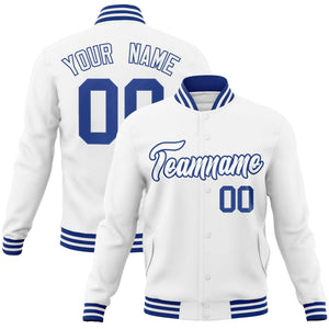 Custom White White-Royal Classic Style Varsity Full-Snap Letterman Jacket