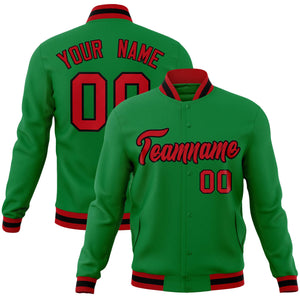 Custom Green Red-Black Classic Style Varsity Full-Snap Letterman Jacket