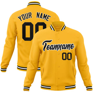 Custom Gold Black-White Classic Style Varsity Full-Snap Letterman Jacket