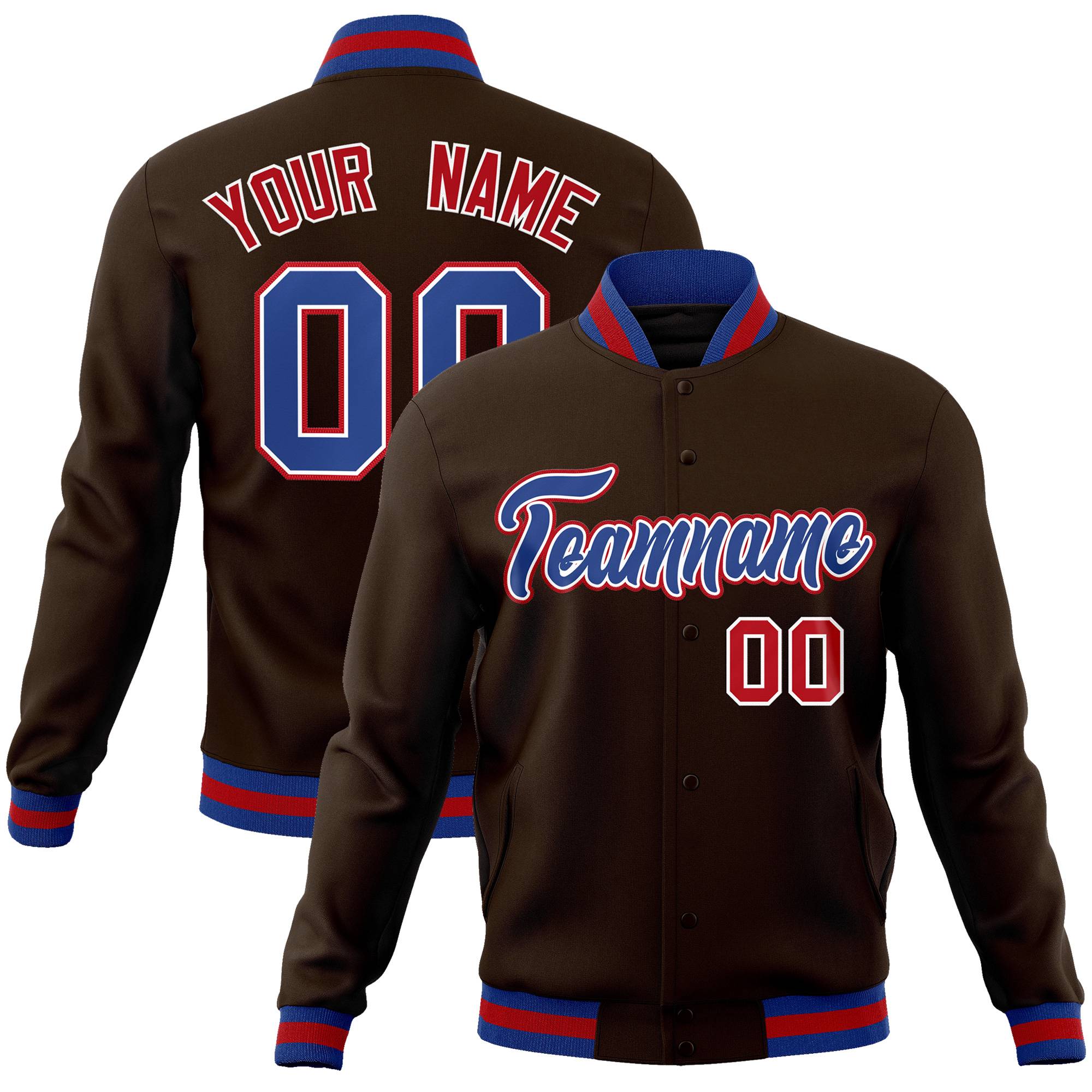 Custom Brown Royal-White Classic Style Varsity Full-Snap Letterman Jacket