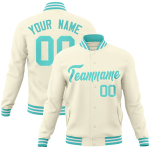 Custom Khaki Aqua Classic Style Varsity Full-Snap Letterman Jacket