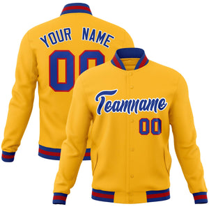 Custom Gold Royal Classic Style Varsity Full-Snap Letterman Jacket