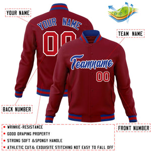 Custom Crimson Royal-White Classic Style Varsity Full-Snap Letterman Jacket