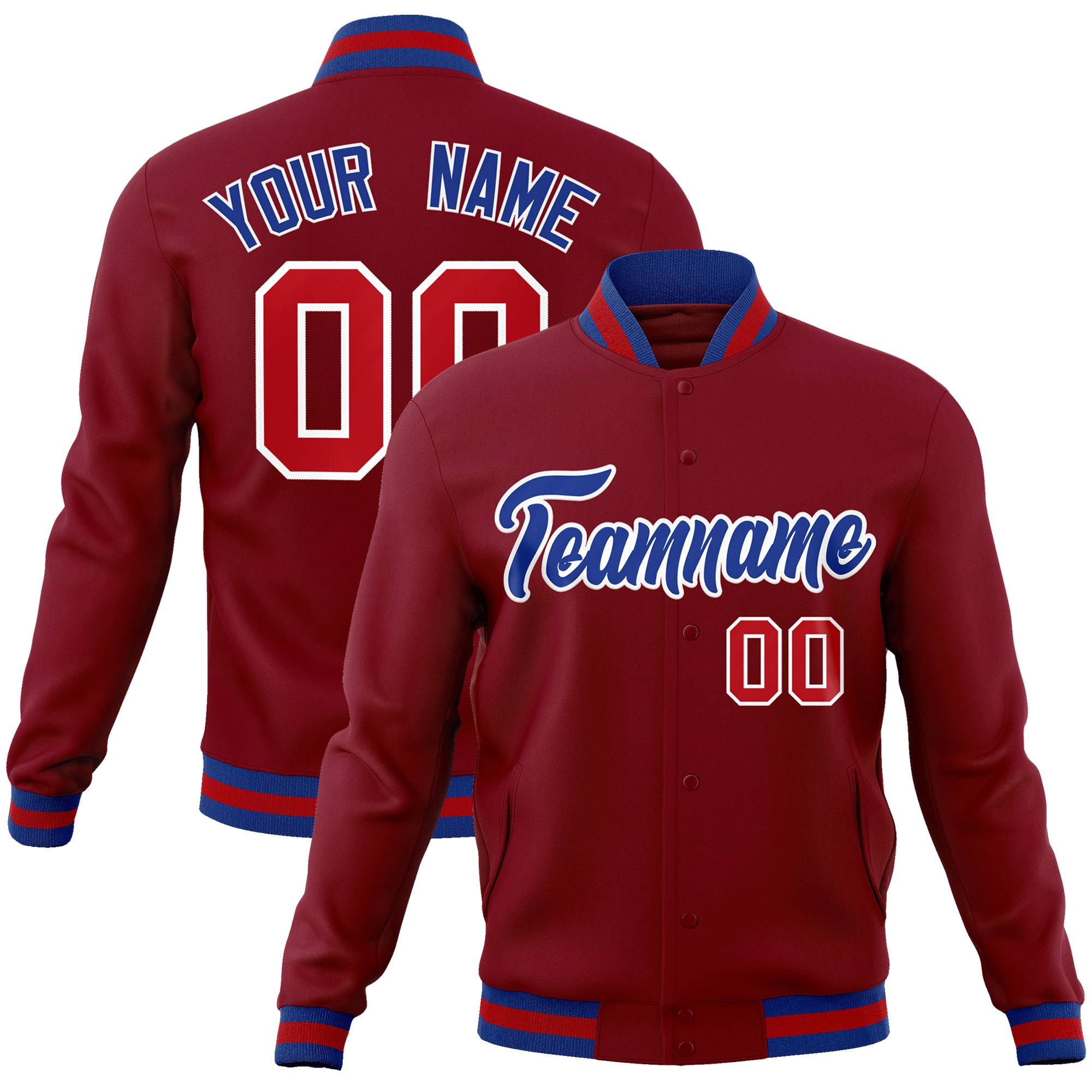 Custom Crimson Royal-White Classic Style Varsity Full-Snap Letterman Jacket