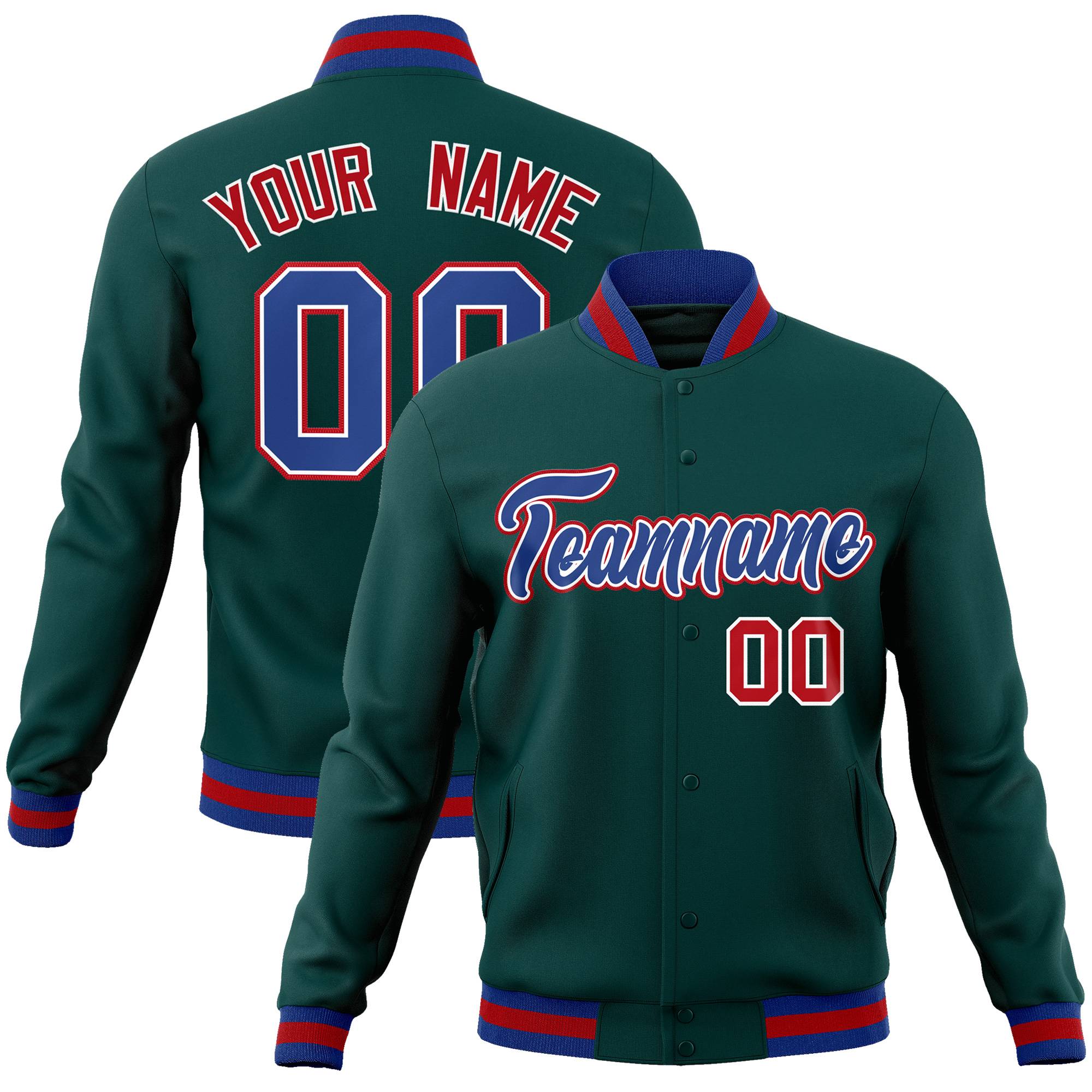 Custom Midnight Green Royal-White Classic Style Varsity Full-Snap Letterman Jacket