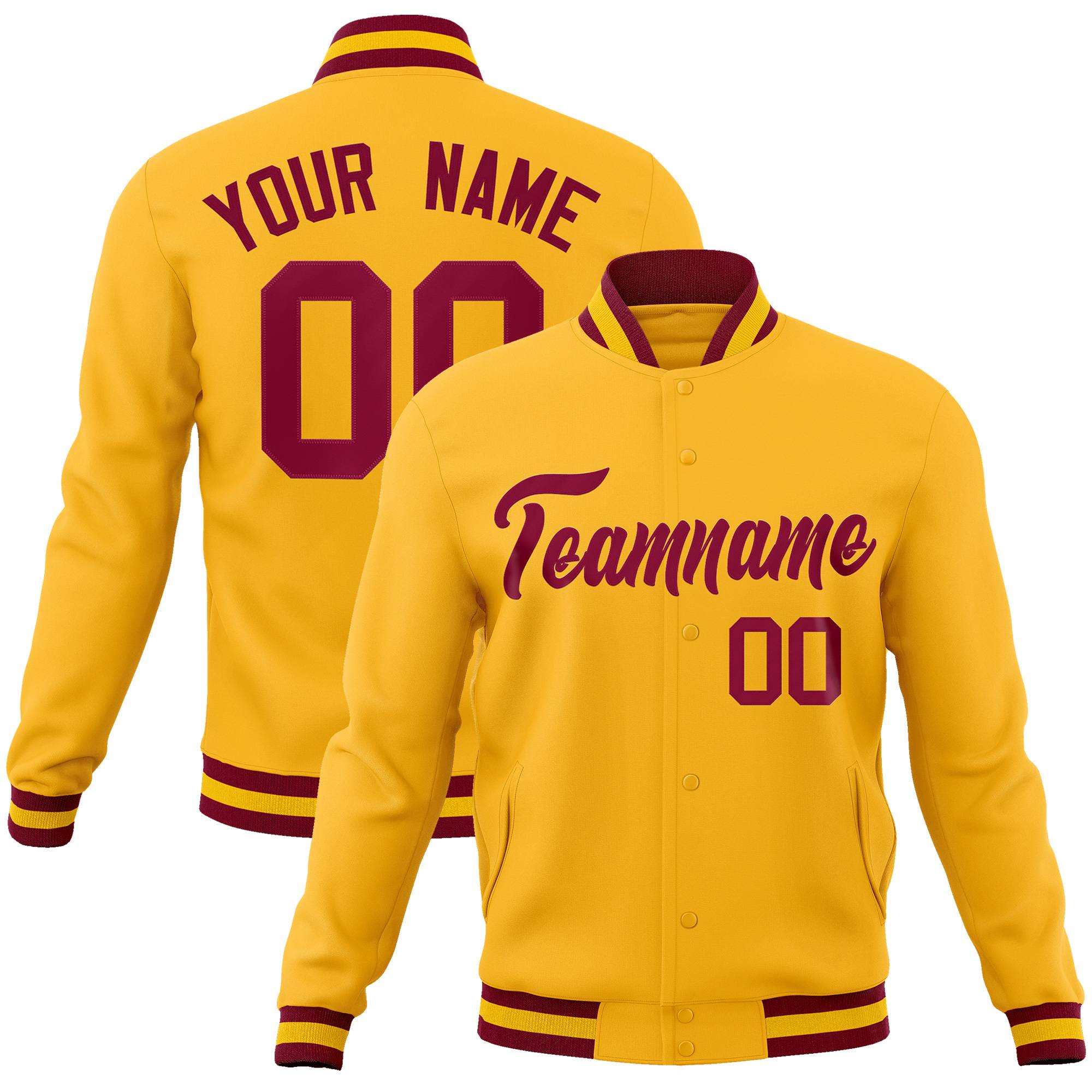 Custom Gold Crimson Classic Style Varsity Full-Snap Letterman Jacket