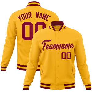 Custom Gold Crimson Classic Style Varsity Full-Snap Letterman Jacket