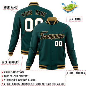 Custom Midnight Green Black-Old Gold Classic Style Varsity Full-Snap Letterman Jacket