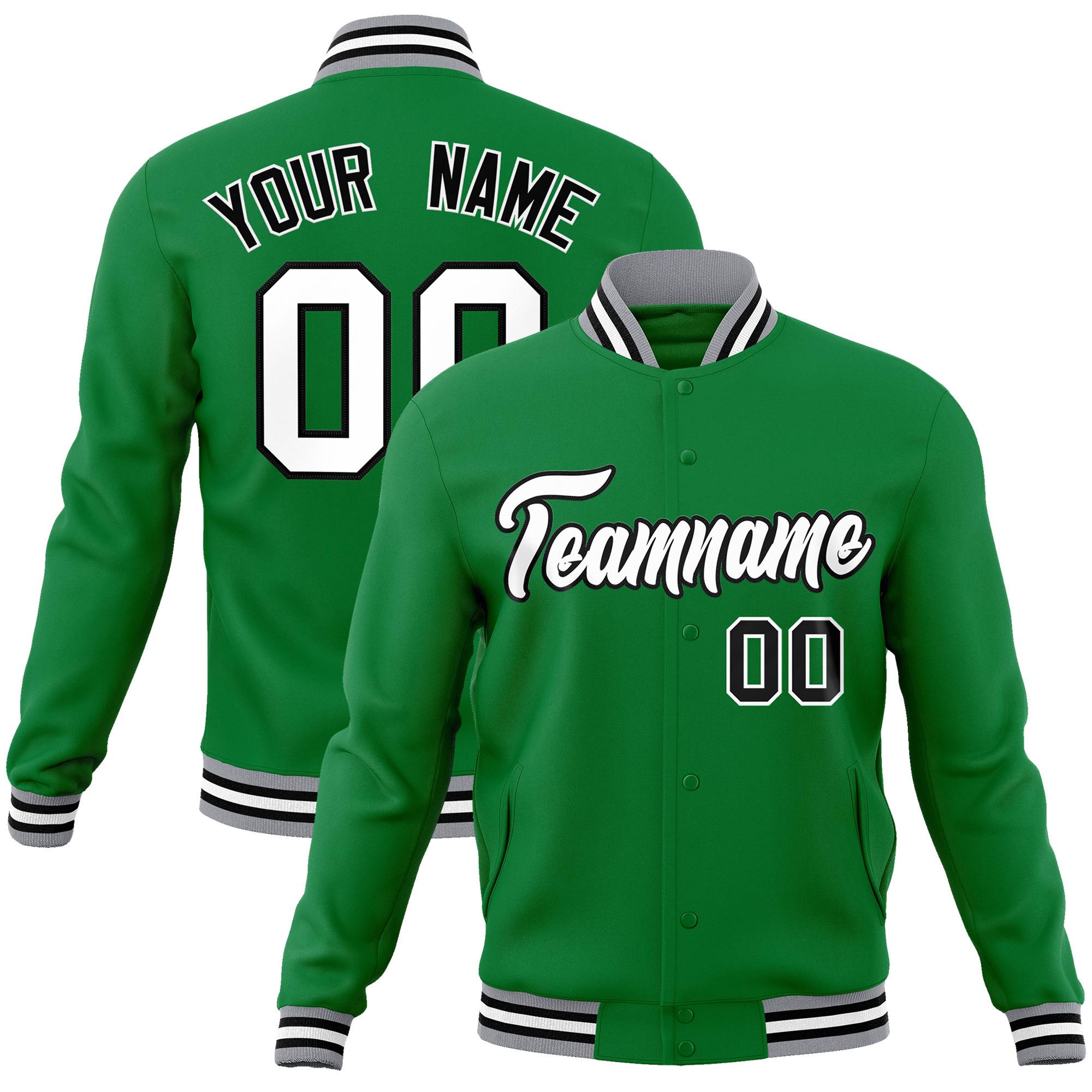 Custom Green White-Black Classic Style Varsity Full-Snap Letterman Jacket